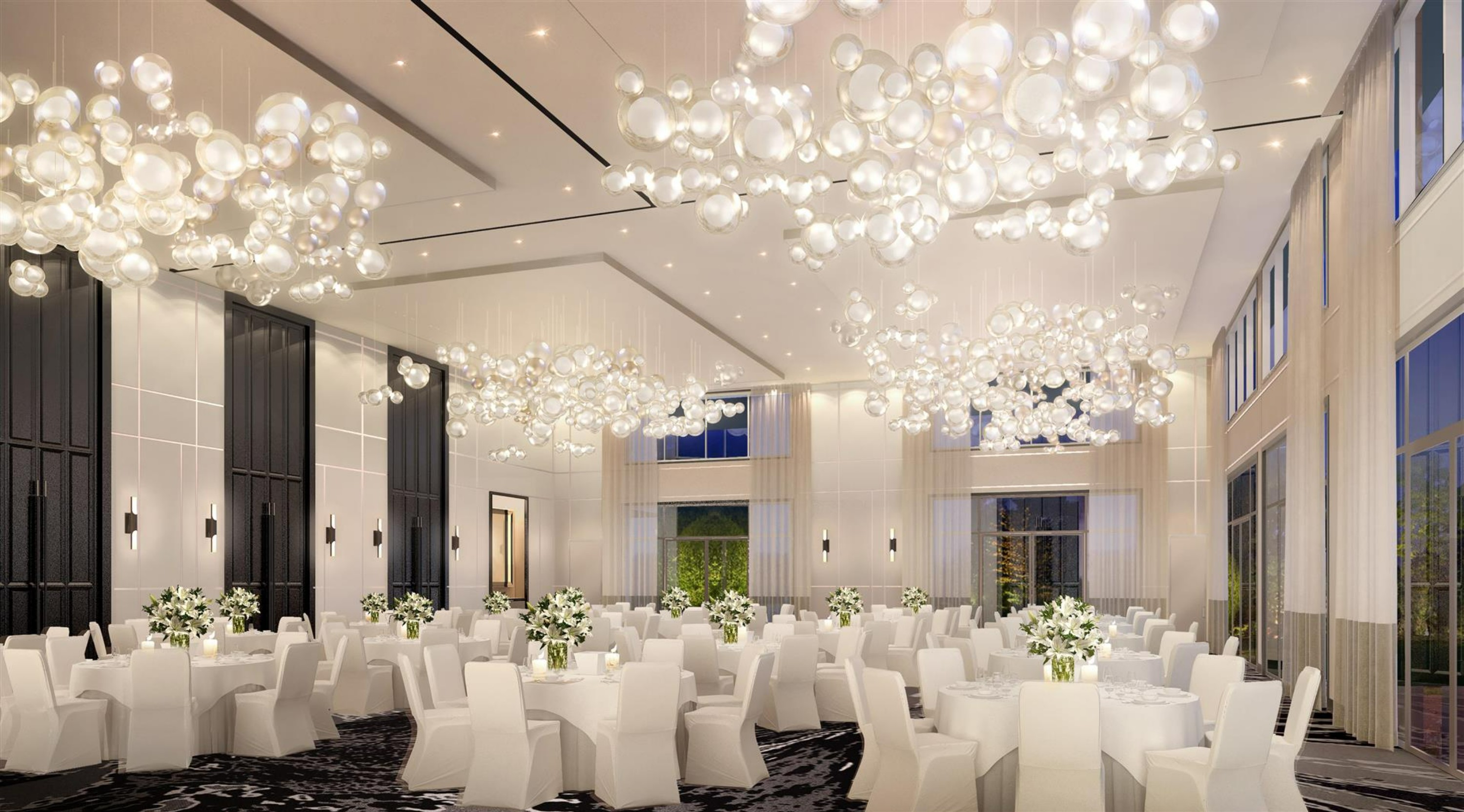 Hilton Aventura ballroom chandeliers and ceiling detail