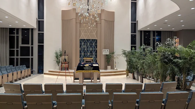 Bimah with menorah and ceremonial seating