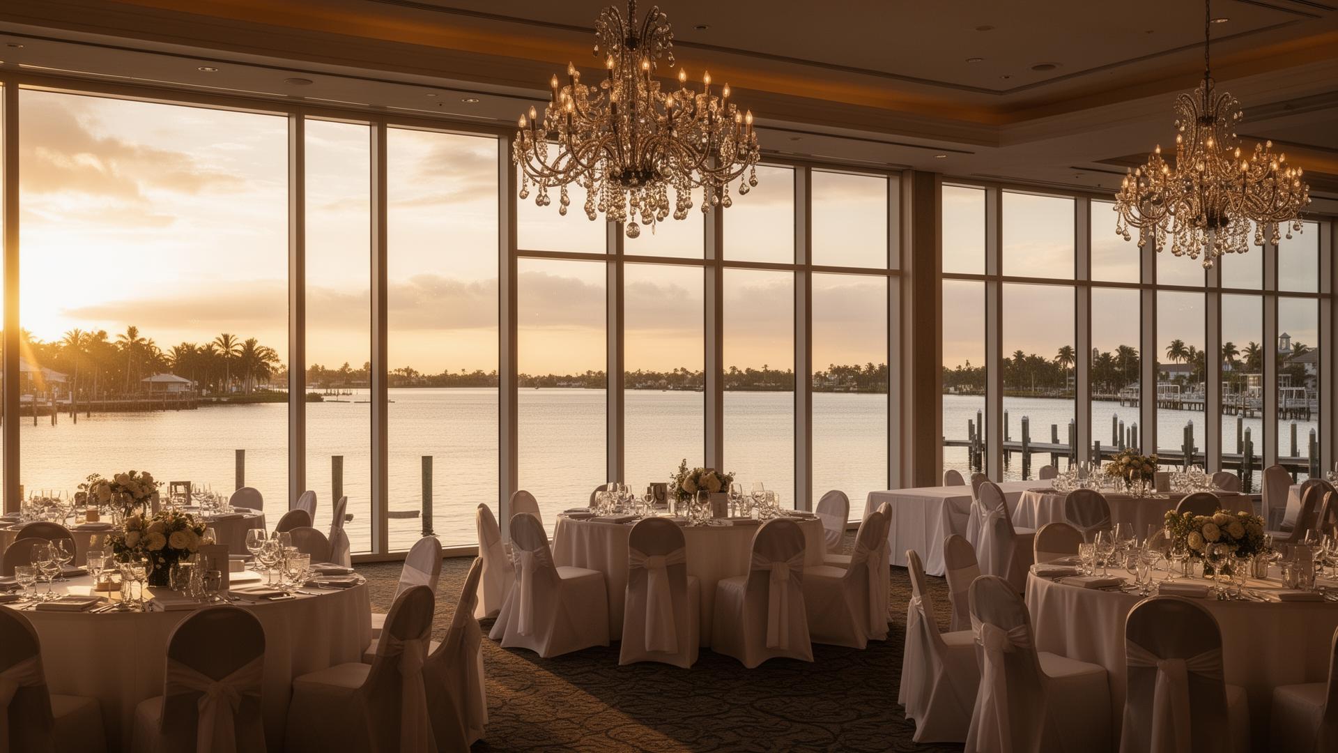 Waterfront ballroom at sunset
